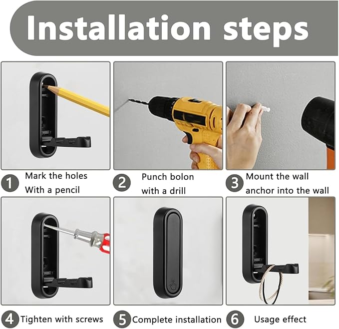4PCS Gold Foldable Wall Hooks, Metal Folding Hooks Wall Mount, Easy Installation, Suitable for Bathroom Kitchen, Flip Down Hook for Wal l Hanging Coat, Bag, Towel, Key, Hat (Black)