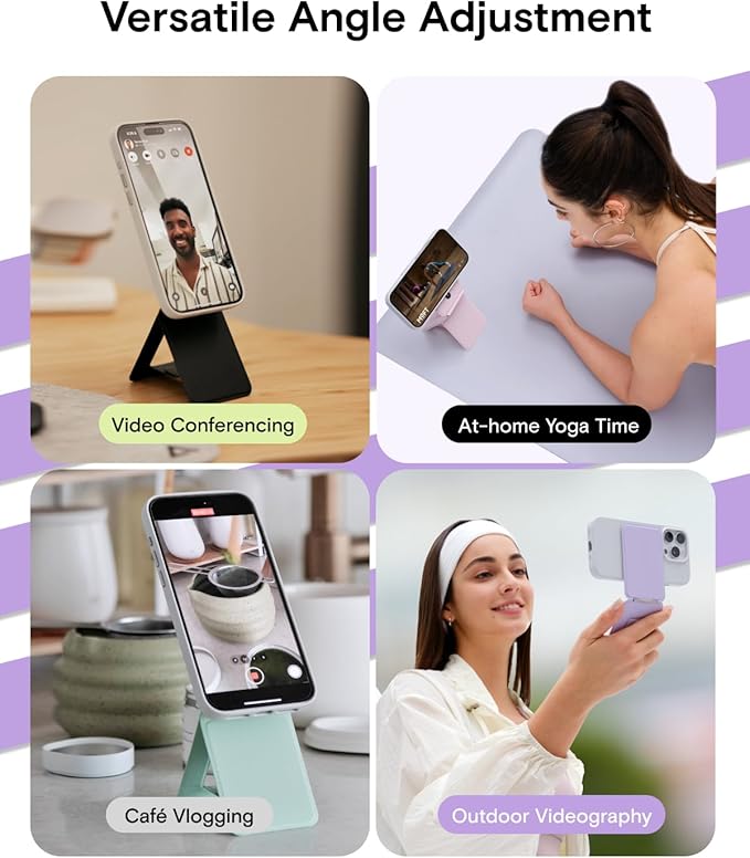 MOFT Phone Tripod Stand Selfie Stick for iPhone, Multi-Angles iPhone Stand, Lightweight & Portable Phone Holder, Strong Magnets, MOVAS Vegan Leather, Travel Essentials, Peppermint (Without Card Slot)