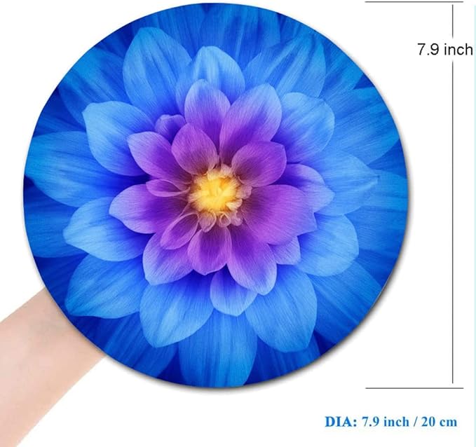 Mouse Pad, Cute Round Mouse Pad with Design, Blue Floral Computer Mouse Mat, Non-Slip Rubber Base Mousepad, Waterproof Women Office Mouse Pads, Flower