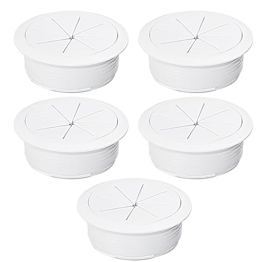 5 Pcs Desk Grommet 2-1/16" / 53 mm, Desk Hole Cover for Cables White, Cable Grommet ABS Plastic, Desk Hole Grommet for Home & Office Pc, Detachable Cable Cord Organizer