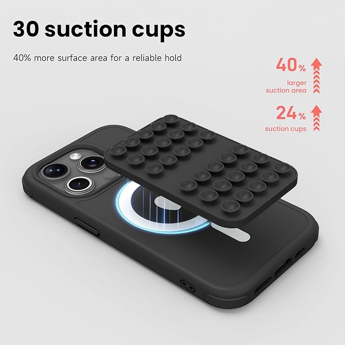 Patented Magnetic Sticky Phone Suction Grip Mount for MagSafe Case,Magnet Silicone Portable Stand Holder for iPhone 16/15/14/13/12 Series and Android, Hands-Free Selfies and Videos,Black