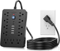 10 FT Flat Plug Surge Protector Power Strip,11 Multiple AC Outlets with 6 USB Ports (2 USB C), 10 Feet Extension Cord, 1250W/10A, One Touch Switch Button, 17 in 1 Compact powerstrip