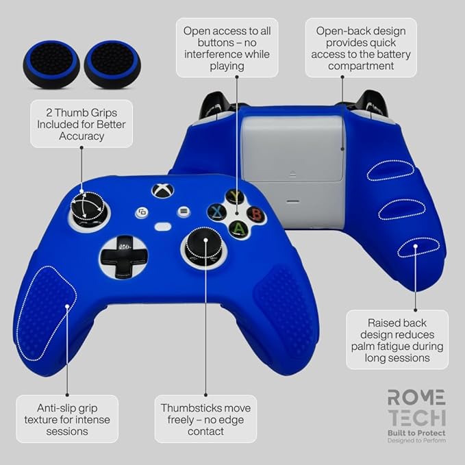 for Xbox Controller Series X/S (2024/2023) Silicone Protective Cover, Soft Skin Xbox Controller Accessories, Anti-Slip Cover with 2 Joystick Caps (Blue)