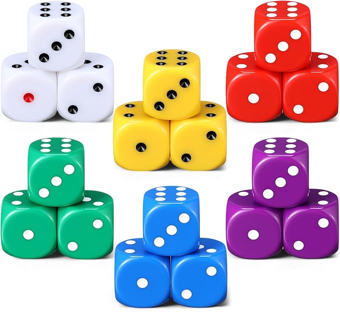 18 Pcs Casino Theme Party Dice Large Opaque Jumbo Acrylic D6 Dice for Casino, Craps, Table Games and Board Games (30 mm,Classic Color)