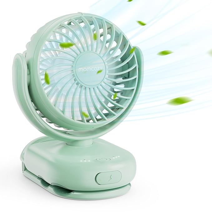 Momcozy Portable Fan with Clip | 4-Speed Mini-Fan for Carrier | Personal Fans Ultra Lighter 0.26lb | Gaps ≤4.5mm | Handheld Cooling | Rechargeable Rotate for Diaper Backpack/Stroller/Carrier/Chair