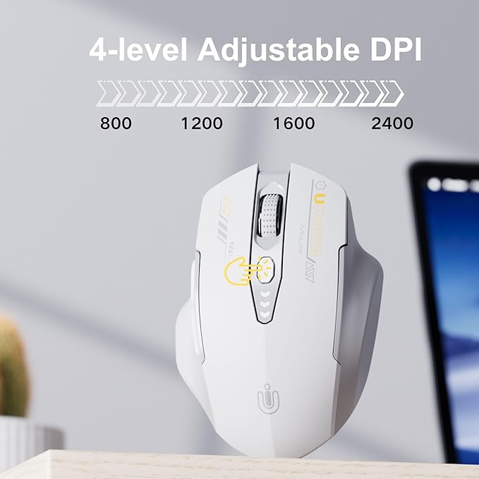 Wireless Mouse,[Upgraded] Rechargeable 2.4GHz (Battery Level Visible) Ergonomic Computer Mouse,4 Levels DPI, Wireless Mice for Laptop PC Computer(Grey and White)
