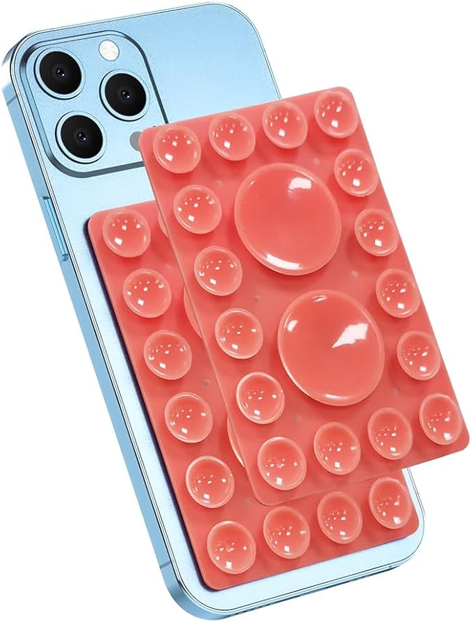 Silicone Suction Phone Holder Mount, Adhesive Accessory for iPhone and Android, Hands-Free Mirror Shower Mount for TikTok Videos and Selfies (Red, Single Sided)