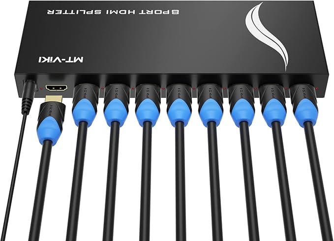 MT-VIKI 4K 1x8 HDMI Splitter 1 in 8 Out, 8 Port Powered HDMI Splitter Multi Monitor Outputs 3D 4Kx2K@30Hz for Projector, HDTV