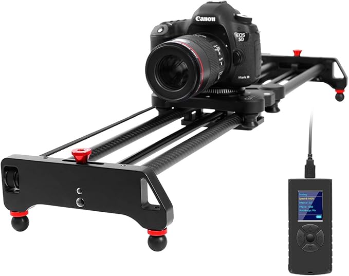 GVM Motorized Camera Slider, 31" Carbon Fiber Dolly Rail Camera Slider with Time-Lapse Photography, Tracking Shooting and 120 Degree Panoramic Shooting for Most Cameras, with Remote Controller