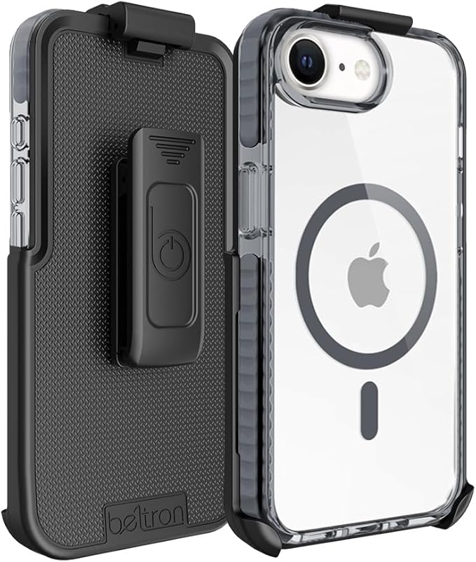 BELTRON Belt Case for iPhone 16e (2025), Slim Protective Transparent Case & Rotating Belt Clip Holster Combo (Compatible with MagSafe)