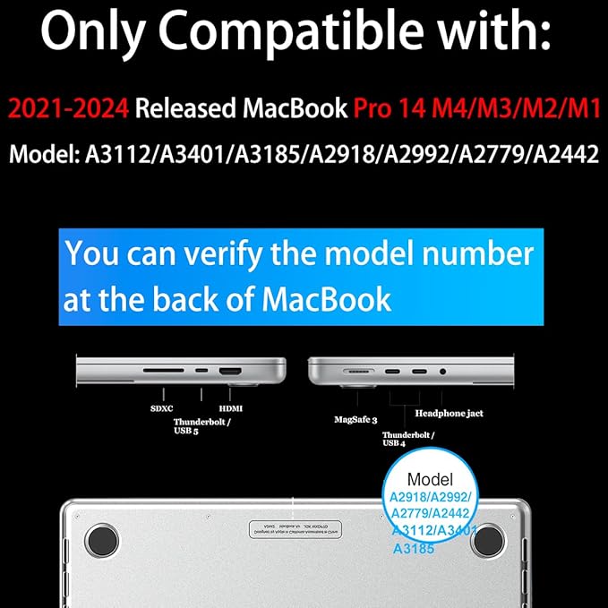 Teryeefi for M4 MacBook Pro 14 inch Case 2024 2023 2021, Hard Shell Cover + - Image 2