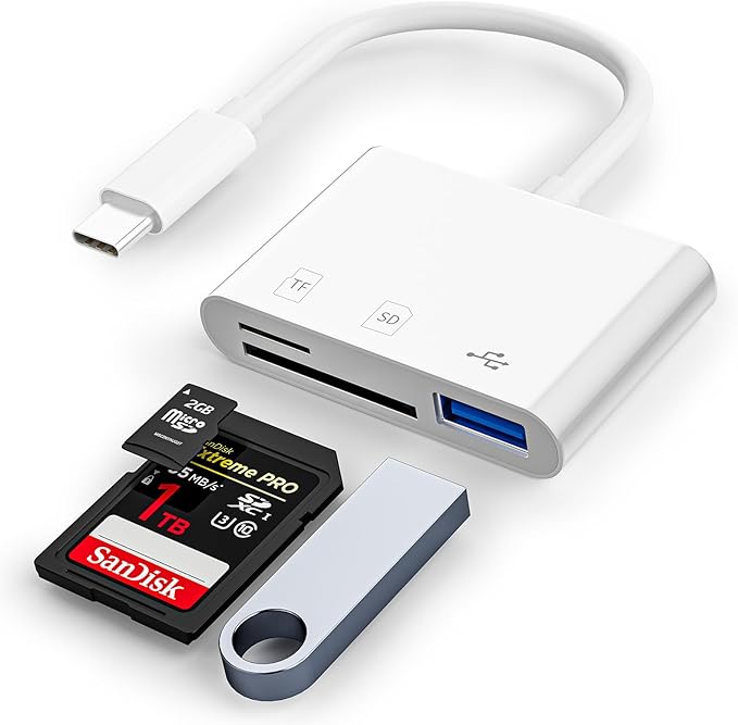 USB C SD Card Reader, 3-in-1 SD Card Adapter with SD MicroSD USB, Groodo Memory Card Reader MicroSD Card Reader Compatible with iPhone15 16/iPad/Mac/Laptop and More USB-C Devices
