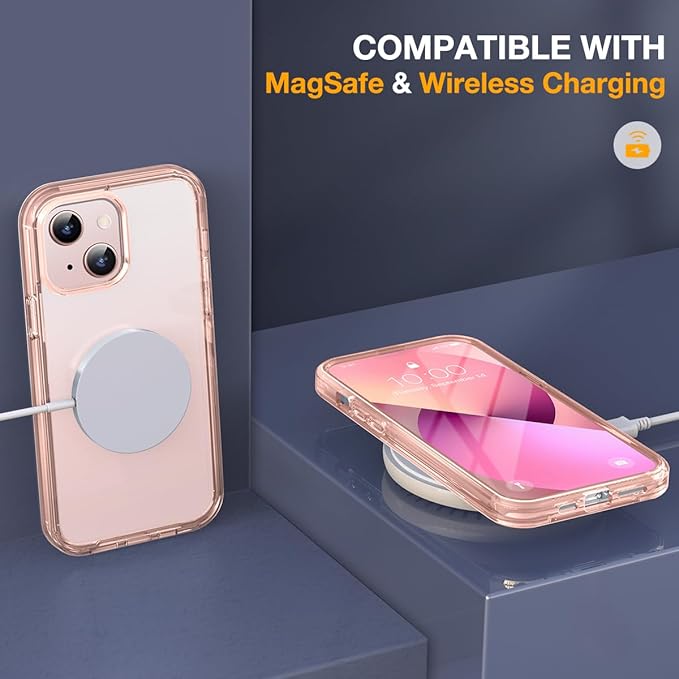 Miracase for iPhone 13 Case 6.1'', [Bubble Free] Full-Body Bumper Phone case with Built-in Full Glass Screen,No Gap,Compatible with MagSafe,Clear Pink