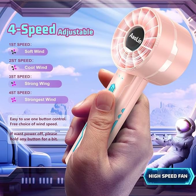 2pcs Portable Handheld Turbo Fan with 7000rpm High-Speed Motor USB Rechargeable Cooling Personal Fan 4-Speed, 4-16H Runtime, with Lanyard for Outdoor Travel, Women, Kids, Summer Gift