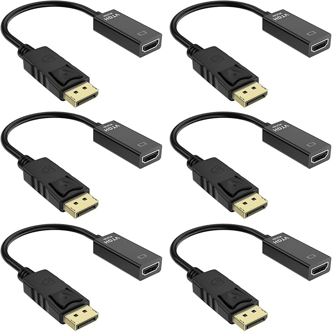 Half a Dozen 4K DisplayPort to HDMI Adapter, 6PCS Gold-Plated Uni-Directional DisplayPort PC to HDMI Screen Converter (Male to Female), Supports 3840x2160@30Hz