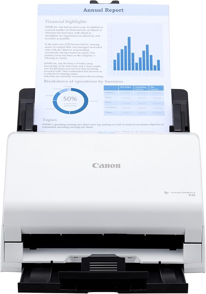 Canon imageFORMULA R30 - Office Document Scanner, Auto Document Feeder, Duplex Scanning, Plug-and-Scan Capability, No Software Installation Required