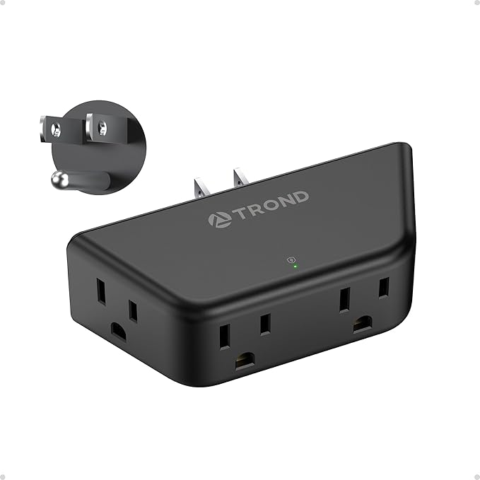TROND Multi Plug Outlet Extender - Surge Protector Outlet Splitter with 4 Grounded Sockets, Angled Wall Plug Adapter, 900J, Multiple Wall Expander for Bathroom Kitchen Travel Dorm Room, Black