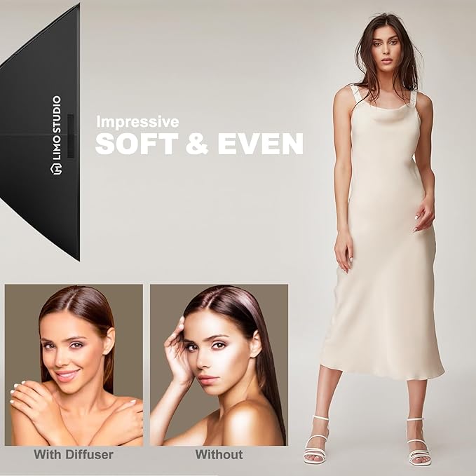 LimoStudio (LED Super Bright) 1600W Output Remote Control, 20 x 28 inch Softbox Continuous Lighting Kit, 3000K-6500K Adjustable Color Temperature, 7600 Lumen, CRI>95, Soft Box Light Diffuser, AGG3431