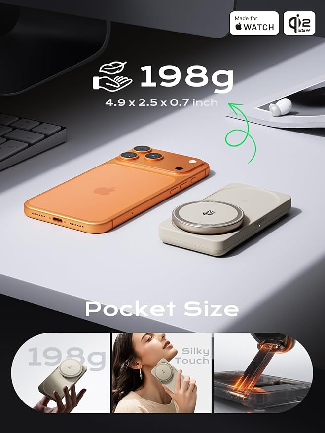THREEKEY Qi2 25W MagSafe 3-in-1 Wireless Charging Station, MFI Certified by Apple, Fast Foldable Charger Stand for iPhone 17/16/15/14/13/12 Pro Max, Apple Watch, AirPods(45W Adapter Included)