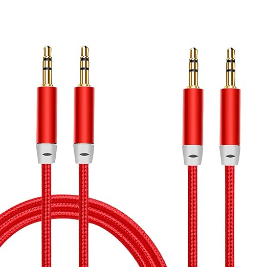 3.5mm Nylon Braided Stereo Audio Cable,(3 Pack) 4.9ft/1.5m Male to Male Aux Cord Audio Cord Compatible iPhones, iPads and Other 3.5mm DC Plug Port Device (Red)