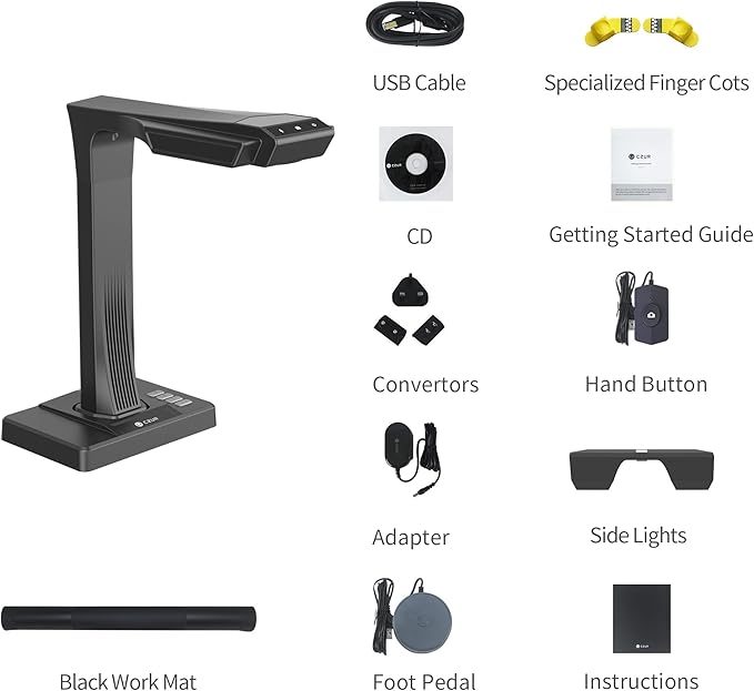 CZUR ET24 Pro Professional Book Scanner, 24MP Document Camera, 3rd Gen Auto-Flatten & Deskew Tech, A3 Document Scanner, 180+ Languages OCR, Support HDMI, for Windows/MacOS/Linux