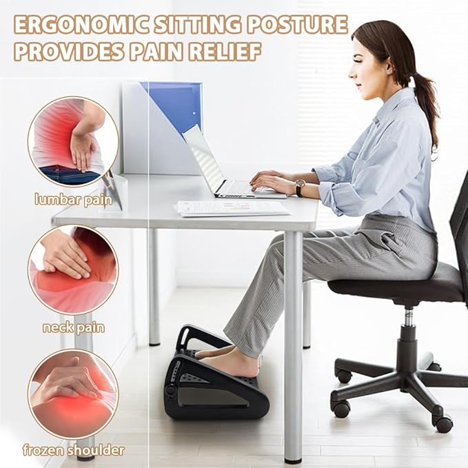 Foot Rest, Six Heights Adjustable Foot Rest for Under Desk at Work, Ergonomic Foots Stool for Under Office Desks, Under Desk Footrest with Foot Massage Roller, Chair Footrest for Leg Rests