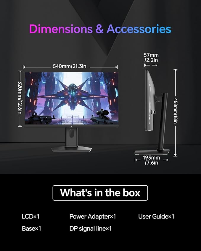 KTC 24 Inch Gaming Monitor 180Hz - 2K 1440P Computer Monitors, Fast IPS Monitor with HDR 400, Adaptive Sync, Up to 185Hz, HDMI 2.0 & Display Port 1.4, Height Adjustable, Vesa Mount, H24T7