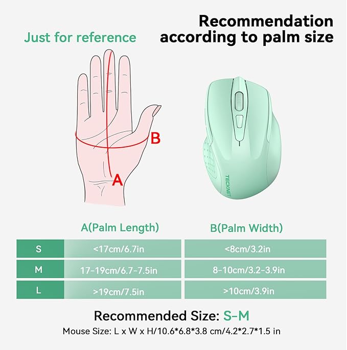 TECKNET Wireless Mouse (2.4G & BT5.0/3.0) Silent 4800 DPI Computer USB A & Bluetooth Mouse 6 Buttons, Wide Compatibility - Green