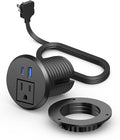 2 inch Desktop Power Grommet with PD 20W USB C,Ultra Thin Flat Plug Power Strip,Recessed Outlet,Slim Outlet Extender for Office,Table Outlets for Home, Office,6 ft Cable(Black)