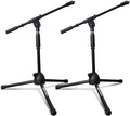 AxcessAbles Low-Profile Microphone Tripod Stand with Boom Arm | Adjustable Height Short Floor Mic Stand with Boom | Kick Drum Mike Stands |Guitar Amp Stands (2-Pack)