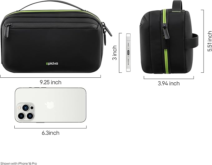 EPICKA Electronics Organizer Travel Case - Cable Organizer Bag for Travel Accessories, Tech Pouch for Cords, Charger, Adapter, Cables, Power Bank, Waterproof Storage Bag with Luggage Strap, Black