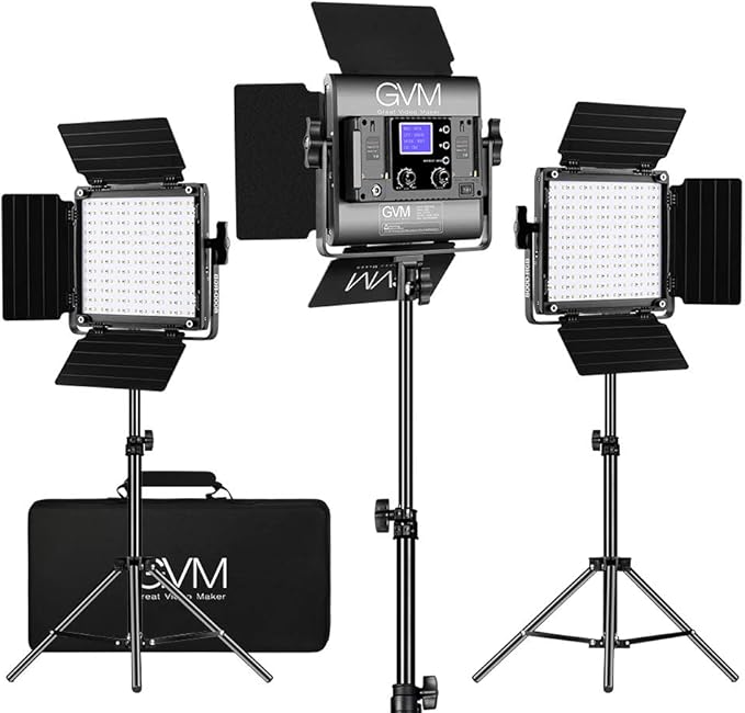 GVM RGB LED Video Lighting Kit, 800D Studio Video Lights with Panel, APP Control for YouTube Photography Lighting, , 3200K-5600K, 8 Kinds of The Scene Lights, 3 Packs