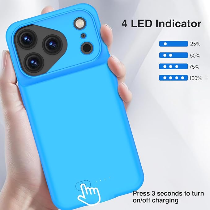 GIN FOXI Battery Case for iPhone 17 Pro, Charging Case Charger 8500mAh Ultra-Slim Lightweight Powerful Battery Pack 15W Fast Rechargeable Anti-Fall TPU Juice Box for iPhone 17 Pro (6.3") Blue
