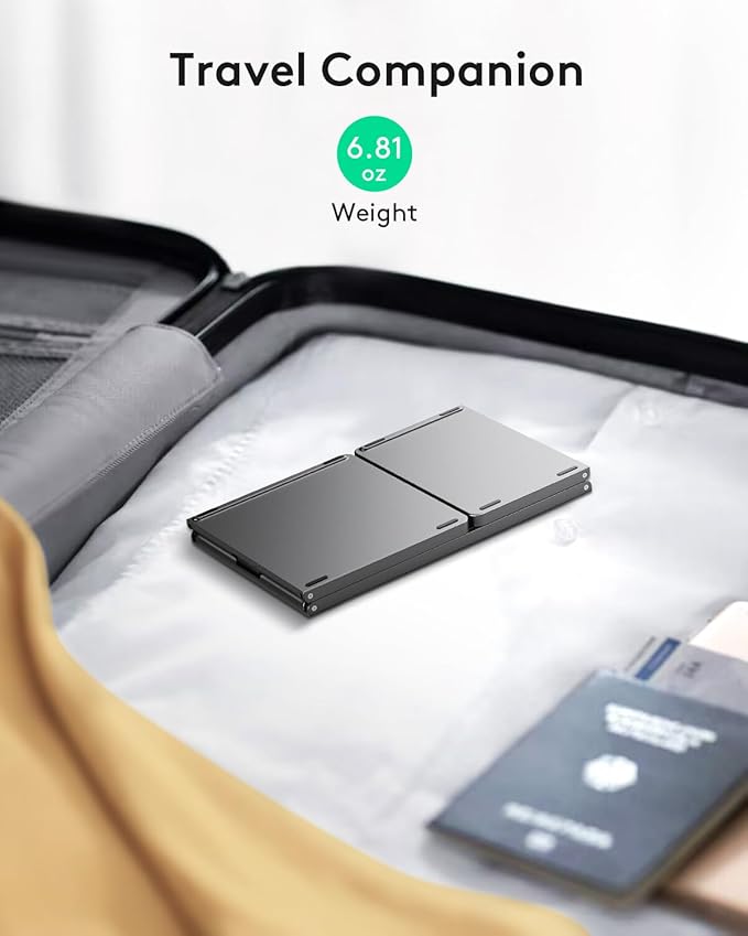 Samsers Foldable Bluetooth Keyboard with Touchpad, Portable Wireless Keyboard with Stand Holder, Rechargeable Full Size Ultra Slim Pocket Folding Keyboards for Android Windows IOS Tablet & Laptop-Gray