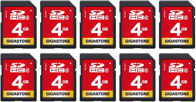 GIGASTONE 4GB SD Card 10-Pack SDHC Class 4 Memory Card for Photo Video Music Voice File DSLR Camera DSC Camcorder Recorder Playback PC Mac POS (Pack of 10)