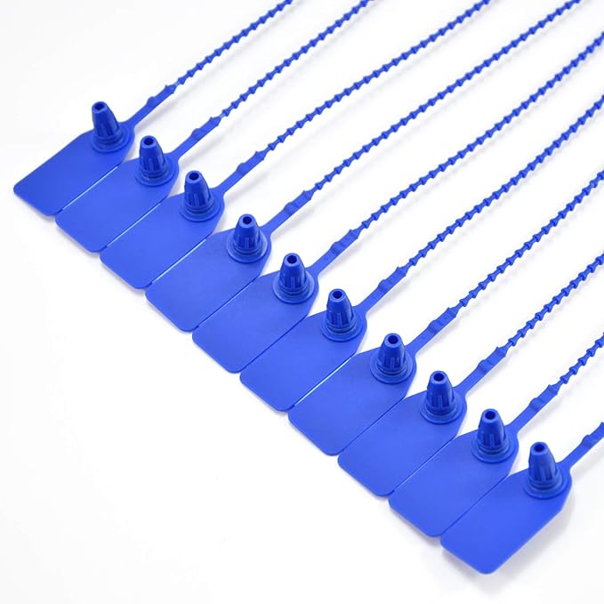 Leadseals(R) 100 Plastic Tamper Seals, Zip Ties for Fire Extinguishers Pull Tite Security Tags Numbered Trailer Seal Disposable Self-Locking Tie 250mm Length (Blue)