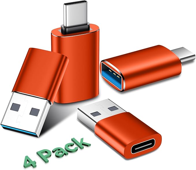𝟒𝐏𝐚𝐜𝐤 𝐔𝐩𝐠𝐫𝐚𝐝𝐞𝐝 USB to USB C Adapter,USB C Male to USB 3.0 Female OTG Converter for iPhone 16 15 14 13 Plus Pro Max,Apple Watch,Airpods,S24 Ultra, Gender Changers OTG Adapters - Orange