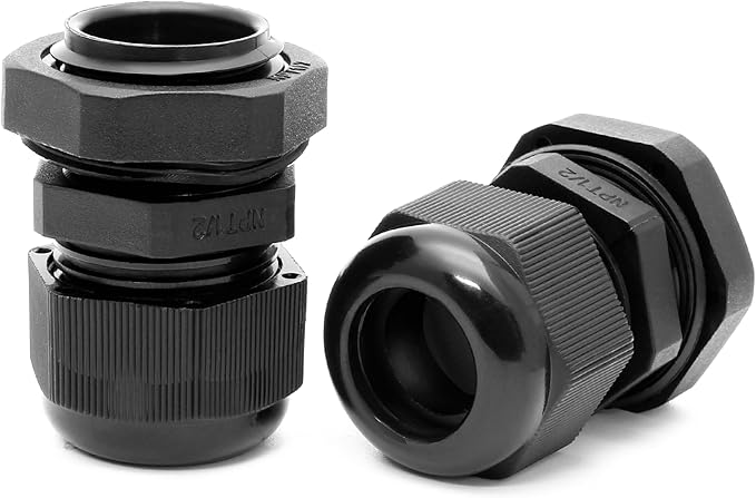 10 Pcs 1/2" NPT Nylon Cable Glands, IP68 Waterproof Adjustable Cord Grip Cable Connector Strain Relief Wire Protectors for 6-12mm Cable Diameter, Black