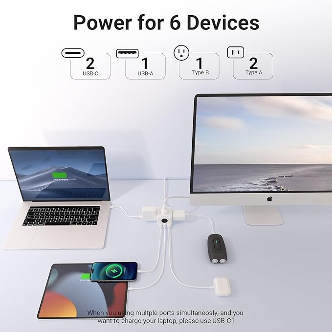 MINIX 67W USB C Charger with 3 Outlets, Gan 3-Port Compact Cube Fast Power Strip Surge Protection, 5ft Extension Cord, for MacBook Pro/Air, iPhone 15/14/Pro, Galaxy S23/S22, for Dorm, Home & Office