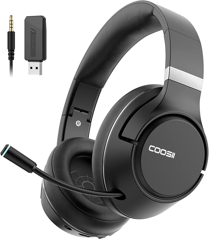 Wireless Bluetooth Headsets with Microphone for Computer, Headphone Foldable Over Ear Soft 40H with Retractable Mic, USB Dongle for PS5 PS4 PC Cellphone Laptop