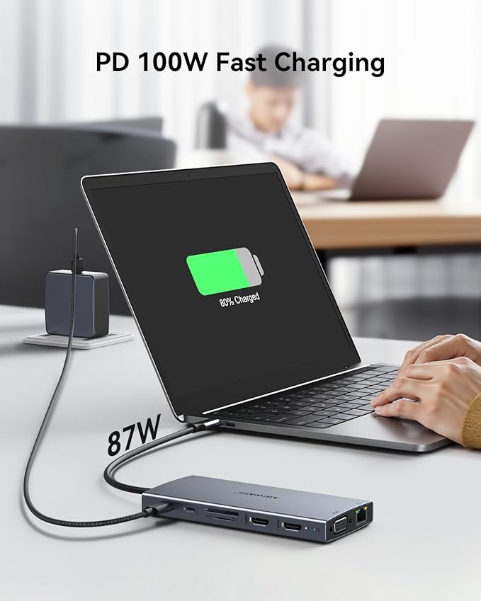 USB C Docking Station Dual Monitor for Dell/HP/Lenovo/Surface Laptop,15 in 1 Triple Display Multiport Adapter Hub, USBC Dock Dongle with 2 HDMI+VGA+6 USB C/A+Button+100W PD +Ethernet+SD/TF+Audio