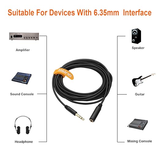 Tisino 1/4 Extension Cable 10 ft, Headphone Extension Cable Quarter inch TRS Male to Female Stereo Guitar Extension Cable Cord
