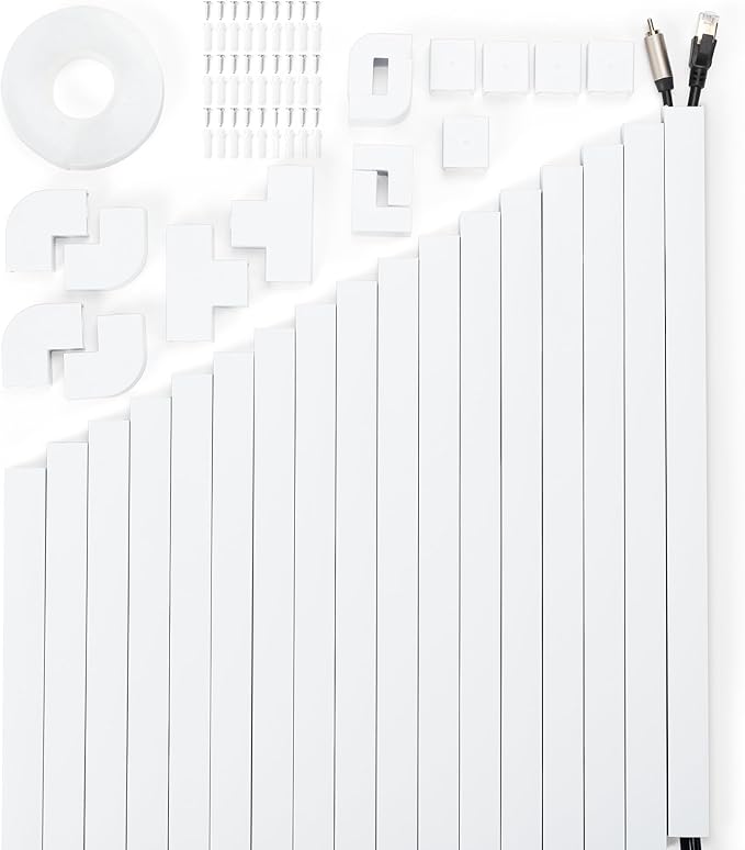 306in Cord Hider Kit, Cord Covers for Wires on Wall, Paintable Wire Cover for Cords, Cable Hider for Wall Mounted TV, White Cord Concealer, Cable Raceway Wire Management, 18xL17in x W0.95in x H0.55in