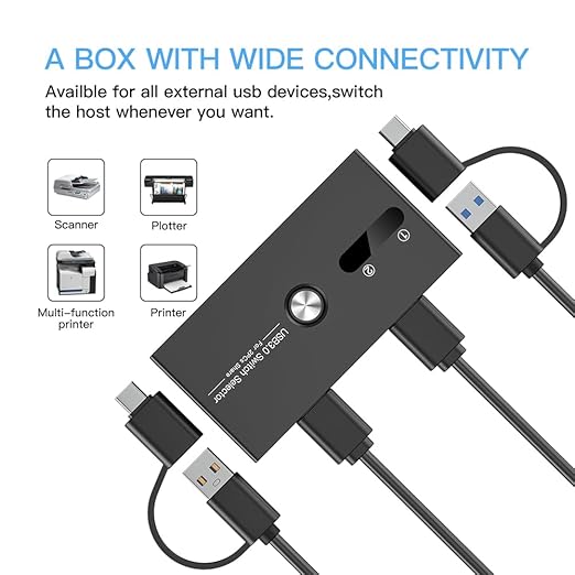 USB C Switch&USB A Switch 2 in 1,USB switcher 2 Computers Sharing USB C & A Devices, 4 Port USB Switcher Sharing Keyboard and Mouse/Printer/Scanner USB 3.0 KVM Switch(Not Support Charging/Monitor)