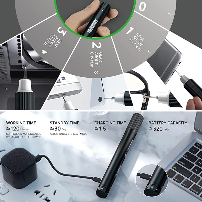 Mini Electric Screwdriver,JAKEMY Adjustable Torque Power Screwdriver Dual-mode Cordless Magnetic Precision Torx Screwdriver Bit Repair Tool kit USB Rechargeable with LED light for Electronics Consoles