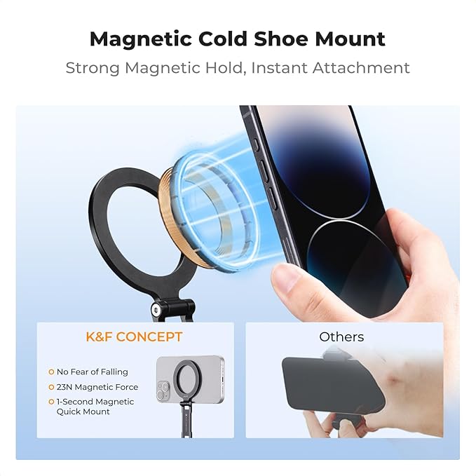 K&F CONCEPT Magnetic Metal Phone Mount with Cold Shoe Mount, Adjustable Rotatable Phone Holder Adapter Compatible with iPhone 17/16/15/14/13 Serie, Camera Monitoring, Tripods, Stabilizers