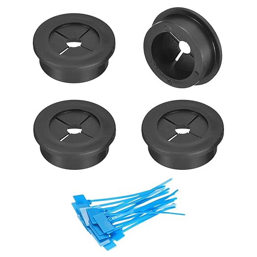 uxcell 4Pcs Cable Cord Grommet, 1-3/16"(30mm) Rubber Desk Grommets Wire Pass Through Hole Cover with Marked Cable Ties for Home Office Cable Wire Protection, Black