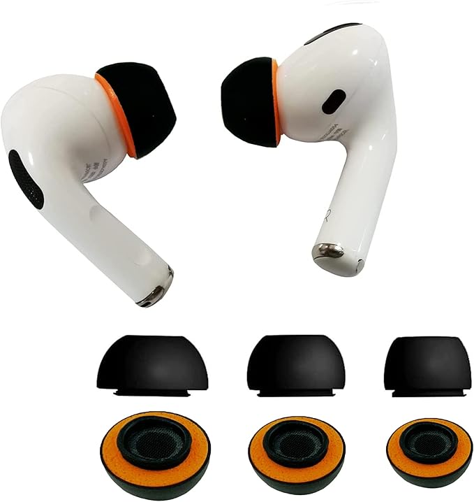 Airpod Pro Ear Tip Memory Foam & Silicone Hybrid Ear Tips, Perfect Noise Reduction, Stays in Your Ears, Ultra-Comfort, Anti-Slip Eartips, Fit in The Charging Case (Black, Assorted S/M/L)