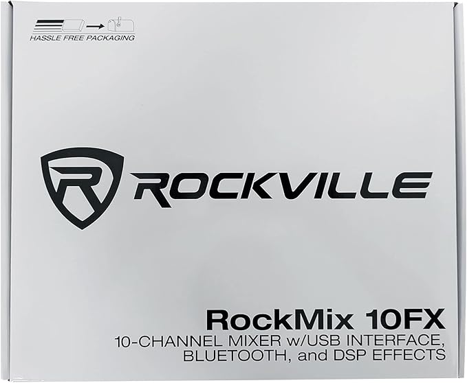 Rockville ROCKMIX 10FX 10-Channel Mixer, USB Recording Interface, Digital Effects, 3-Band EQ, Phantom Power, Bluetooth 5.0, for Home Studio, Podcast, and Live Performance
