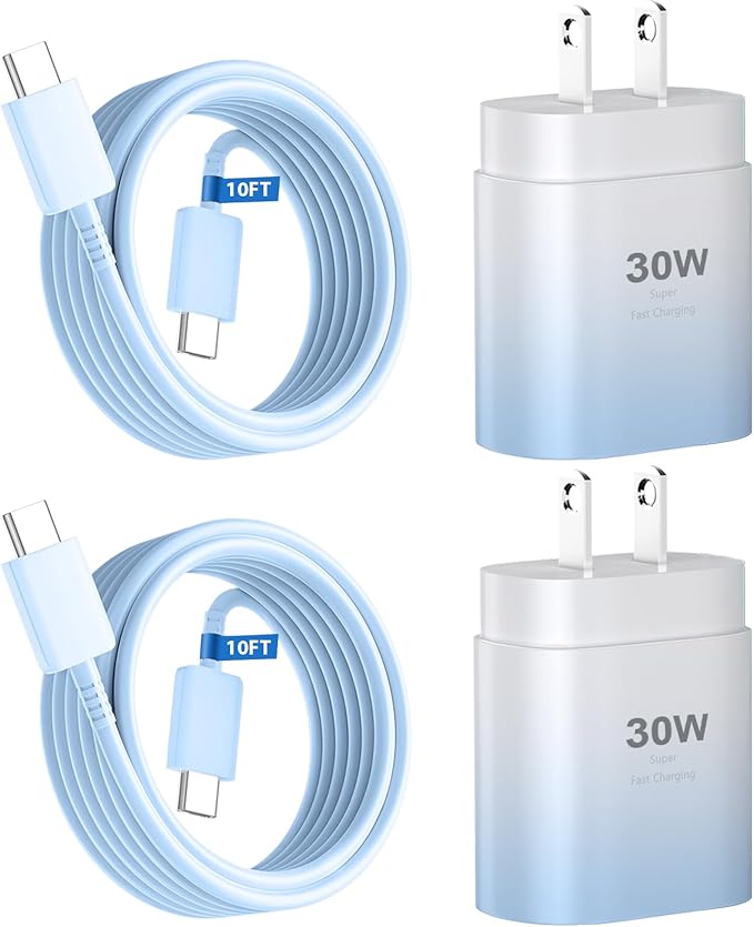 Phone 15 Charger,30W USB C Fast Charger Block & 10FT Long C to C Fast Charging Cable Cord for Phone 15/15 Pro Max/ 15 Plus/ 15 Mini,Pro 12.9/11,10th Gen/Mini 6 Galaxy S24 Ultra,Blue Gradient